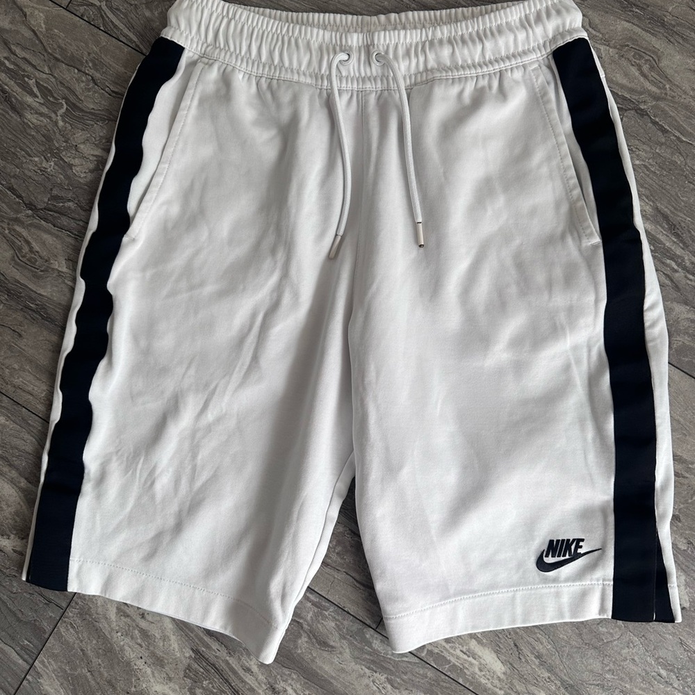 Nike White Athletic Shorts with Black Side Panels